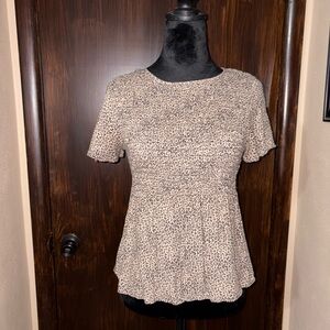 URBAN Romantics Tan and White Smocked Peplum Blouse